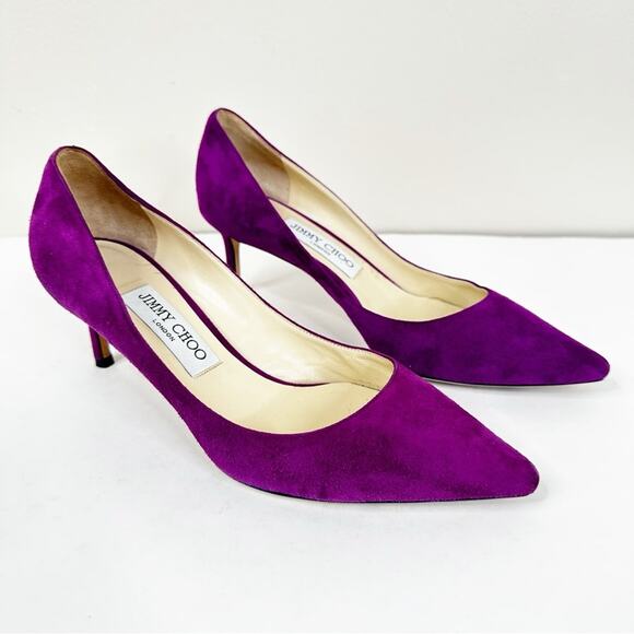 Jimmy Choo Purple Suede Heels Womens 37.5 Slip On Pumps - Picture 3 of 11